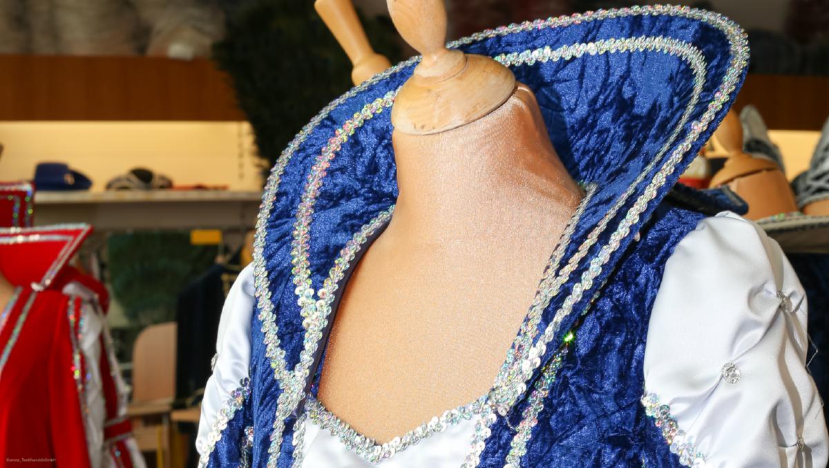 Prinzessinnenkleid in blau weiss mit Paillettenbesatz holo